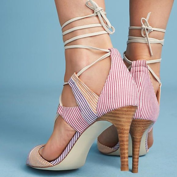 Anthropologie Billy Ella Size 10 Striped Lace up Heels - Picture 2 of 8